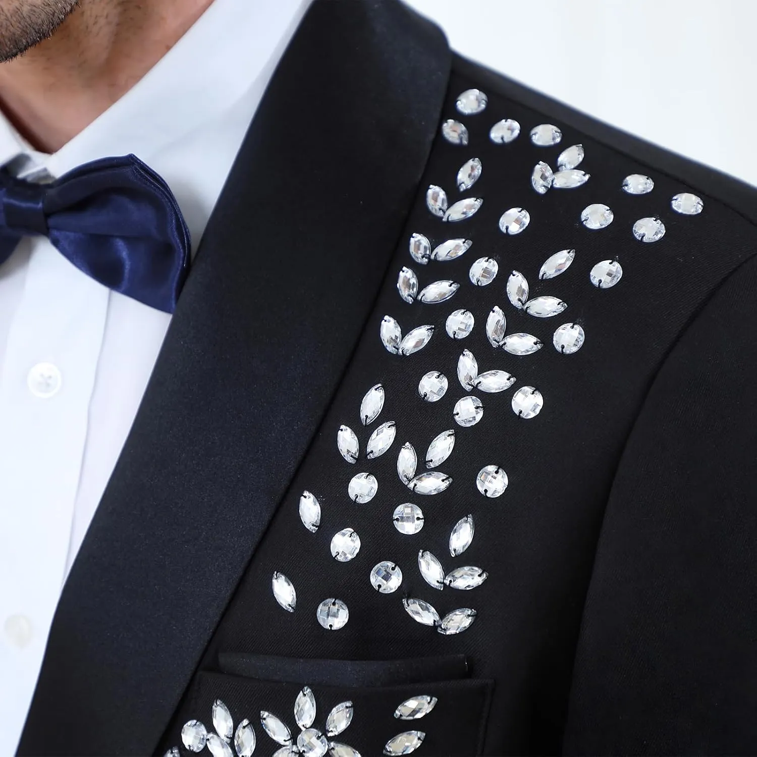 Men's 2 Piece Suit Slim Fit Suits for Men One Button Blazer Wedding Party Jacket Pants Set Beads Tuxedo Set