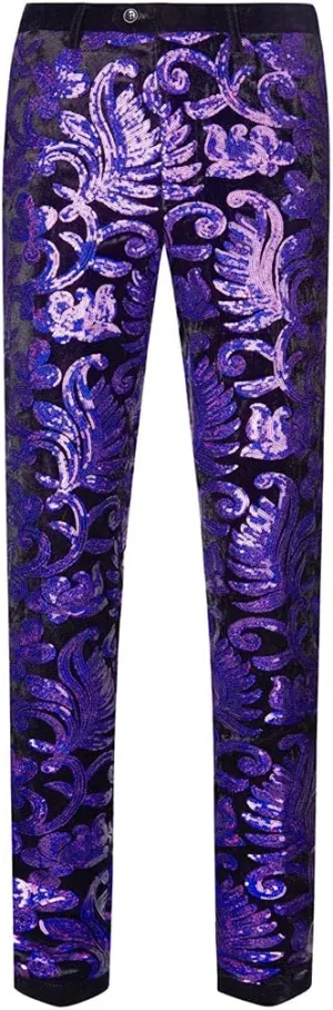 Men's Fashion Floral Glitter Sequin Velvet Pants