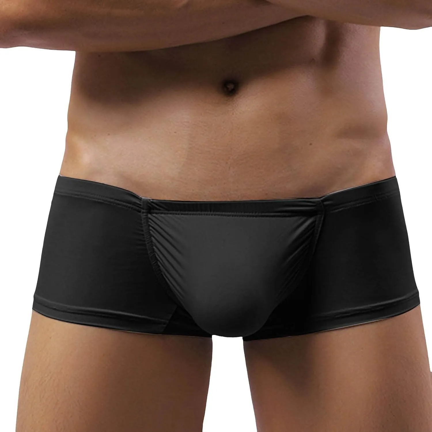 Mens Ice Silk Wrinkled Flat Angle U Sexy Low Waist Solid Color Mens Boxer Briefs Underwear