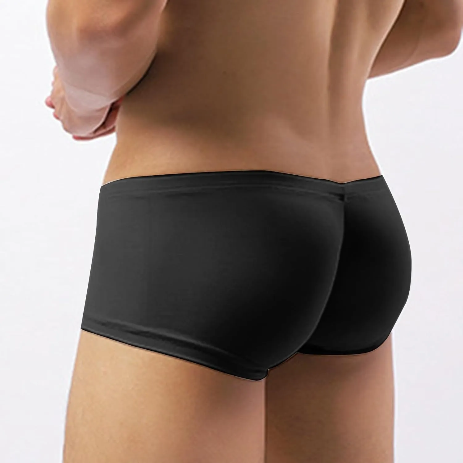 Mens Ice Silk Wrinkled Flat Angle U Sexy Low Waist Solid Color Mens Boxer Briefs Underwear