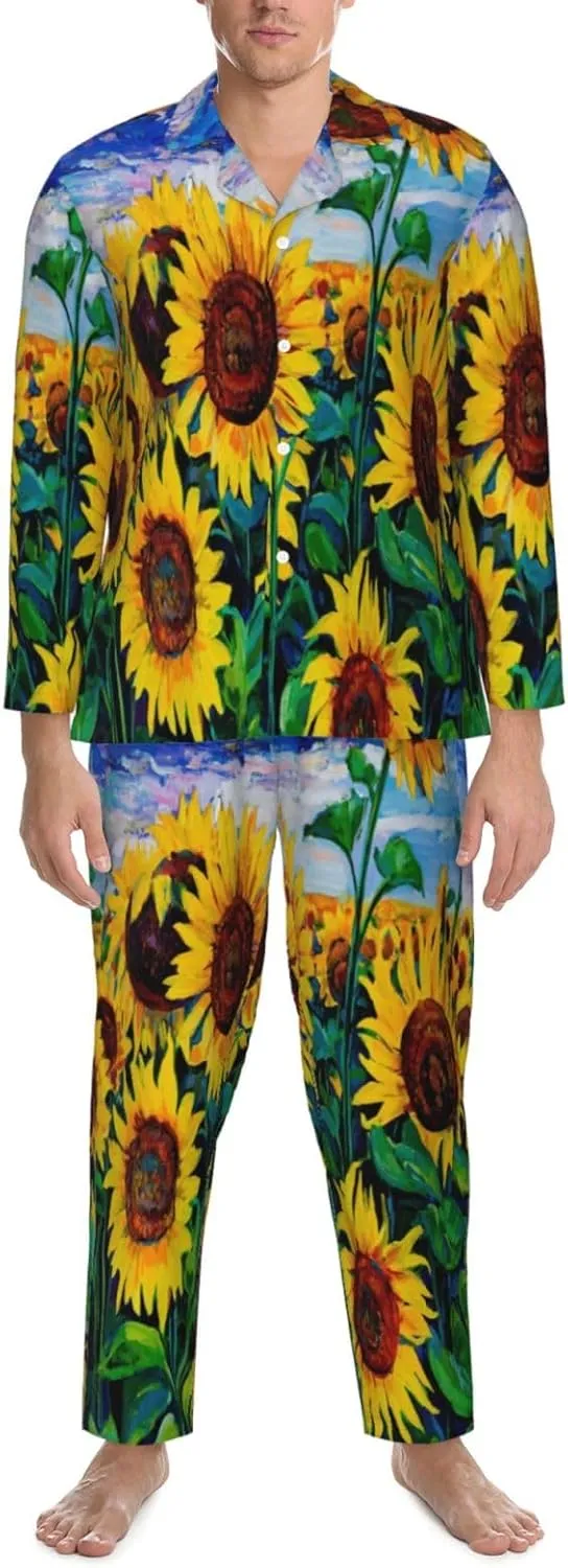 Men'S Pajama Set 2 Piece Loungewear Pjs, Long Sleeve With Pajama Pants-Lemon (2)
