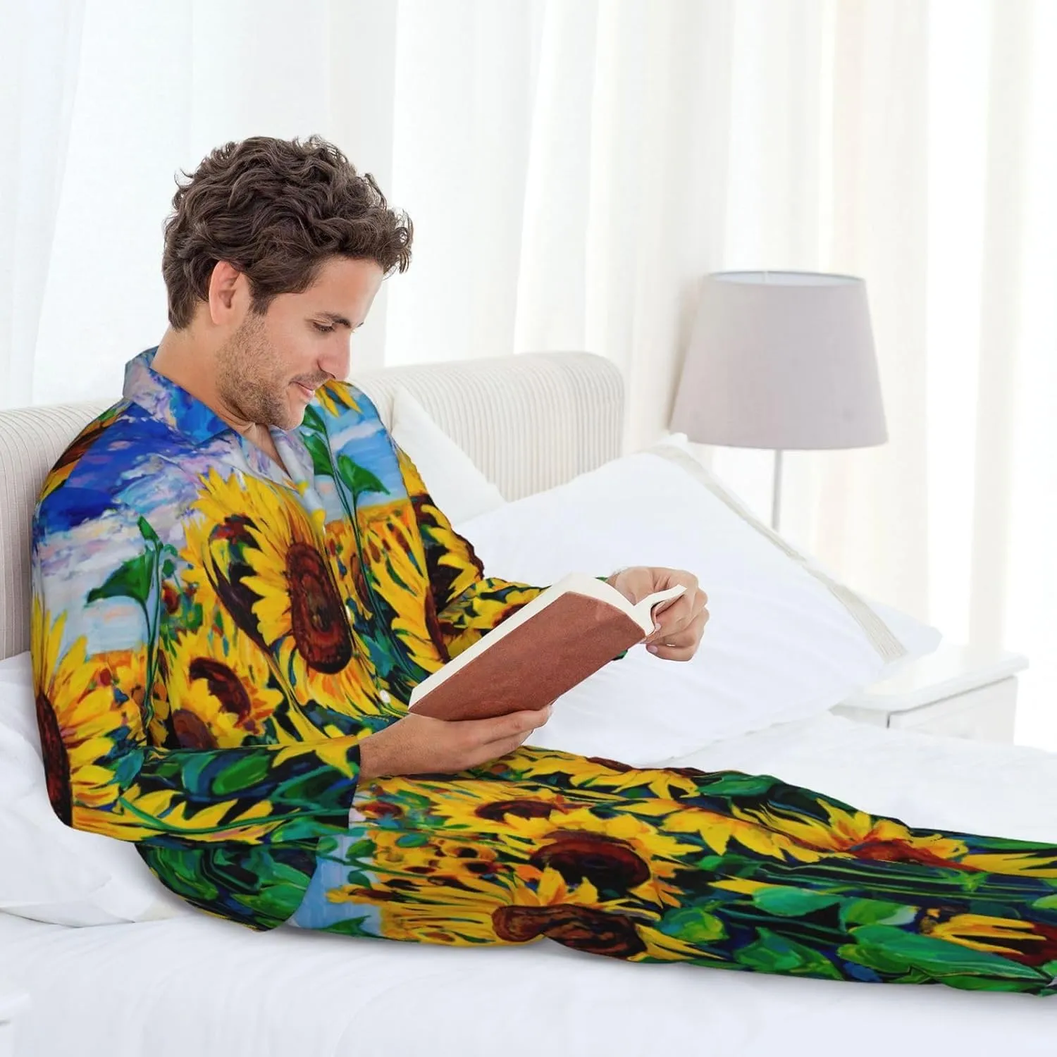 Men'S Pajama Set 2 Piece Loungewear Pjs, Long Sleeve With Pajama Pants-Lemon (2)