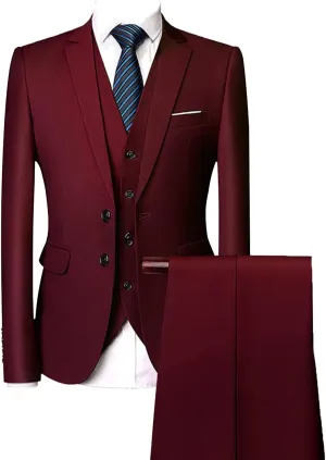 Men's Regular Fit 3 Piece Suit Set Two Button Solid Business Blazer Vest Pants Casual Slim Fit Groomsmen Wedding Suits