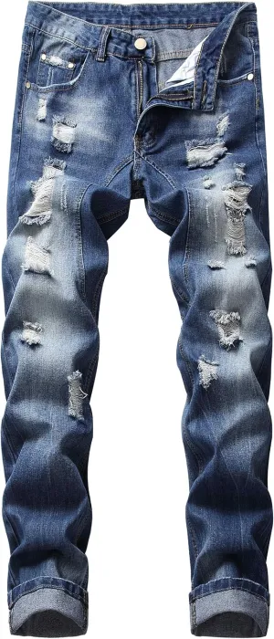 Men's Ripped Jeans,Slim Fit Distressed Straight Leg Fashion Denim Pants