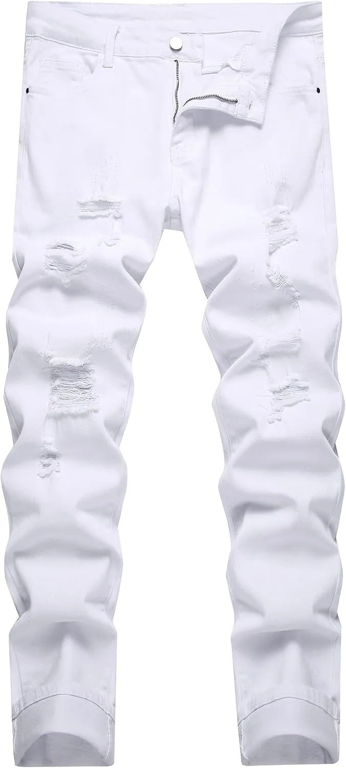 Men's Ripped Jeans,Slim Fit Distressed Straight Leg Fashion Denim Pants