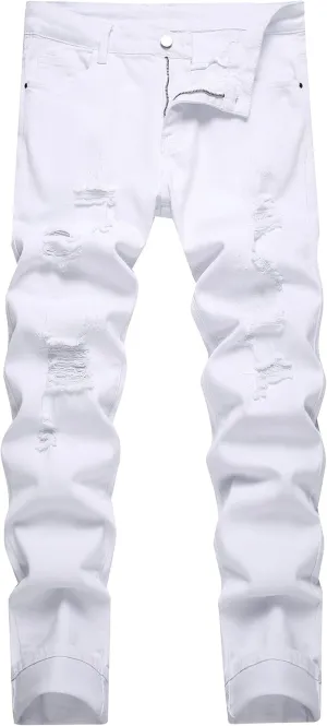 Men's Ripped Jeans,Slim Fit Distressed Straight Leg Fashion Denim Pants