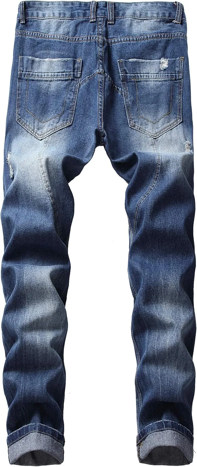 Men's Ripped Jeans,Slim Fit Distressed Straight Leg Fashion Denim Pants