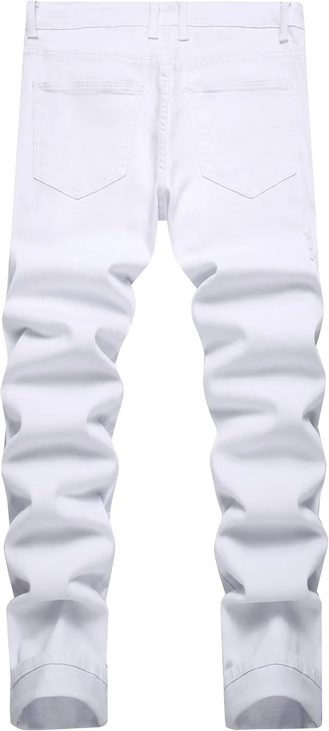 Men's Ripped Jeans,Slim Fit Distressed Straight Leg Fashion Denim Pants
