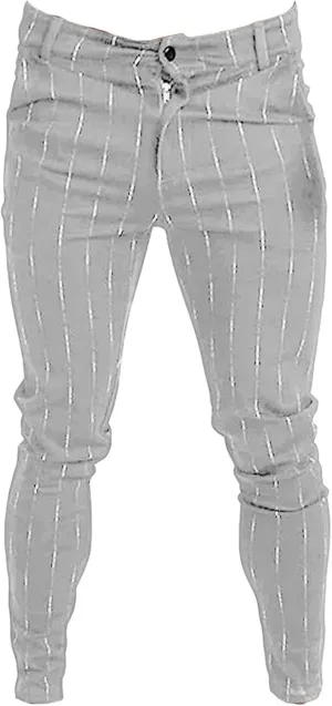 Men's Stripe Printed Dress Pants Skinny Stretch Chino Pencil Trousers Classic Slim Flat Front Golf Long Pants