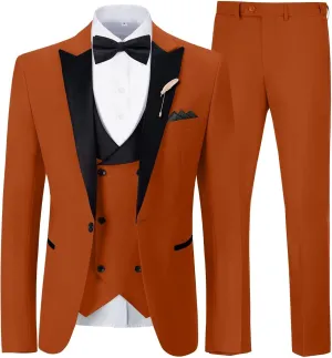 Mens Suit Slim Fit 3 Piece Suit Blazer Vest Pants Sets with Bow Tie Handkercher Brooch for Men for Wedding Prom Party