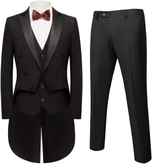 Mens Suits 3 Piece Slim Fit Formal Tailcoat Blazer Pants Vest Set for Performance Long Tail Tuxedos Wedding Dress Coat