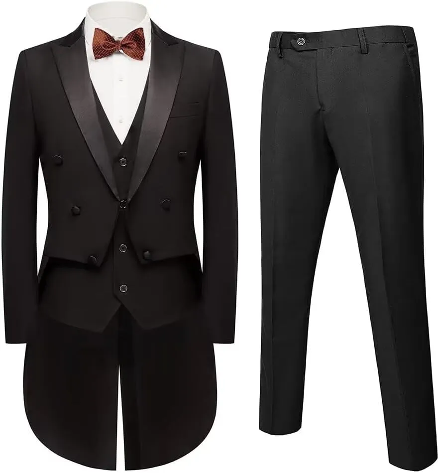 Mens Suits 3 Piece Slim Fit Formal Tailcoat Blazer Pants Vest Set for Performance Long Tail Tuxedos Wedding Dress Coat