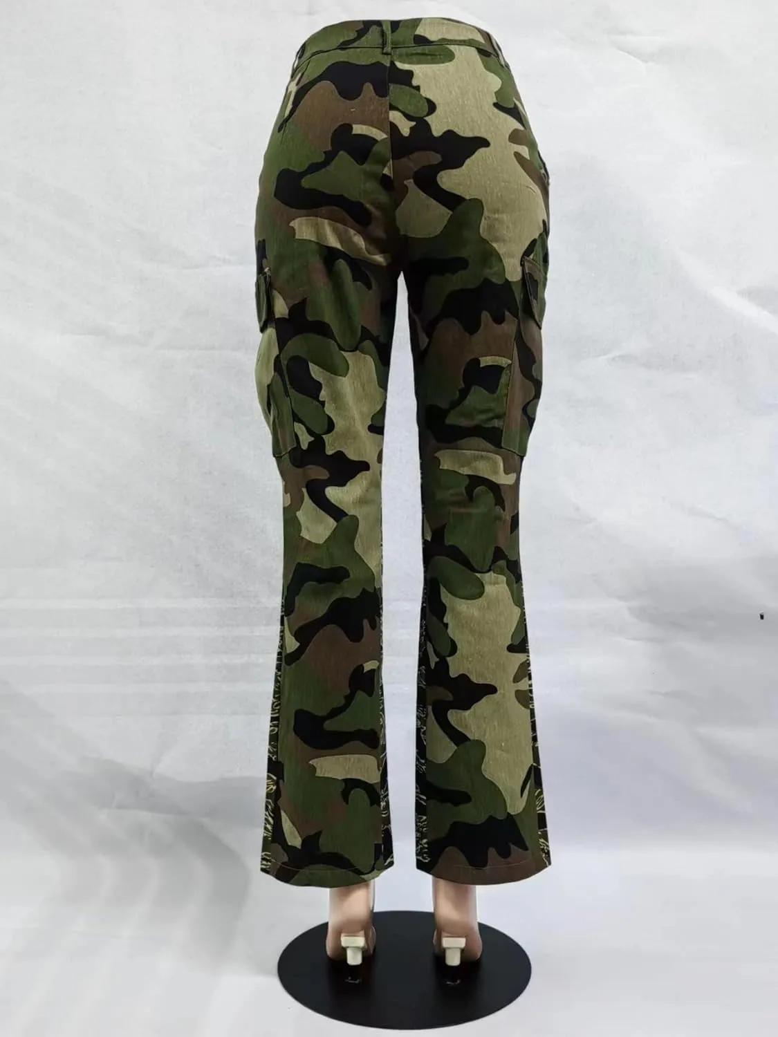 MESLIMA Women's Camo Pants High Waist Slim Fit Cargo Trousers with Pocket Camouflage Long Sweatpant with Belt