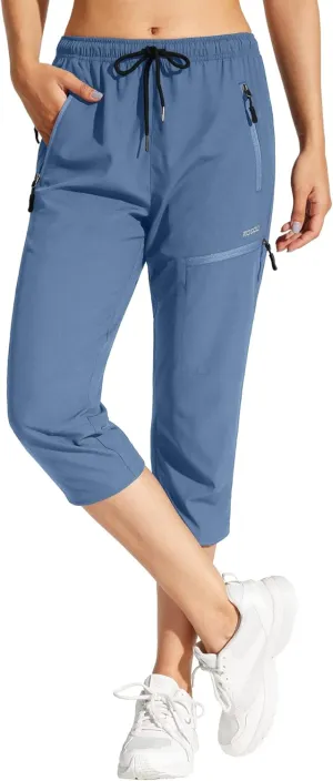 MOCOLY Women's Cargo Hiking Pants Elastic Waist Quick Dry Lightweight Outdoor Water Resistant UPF 50  Long Pants Zipper