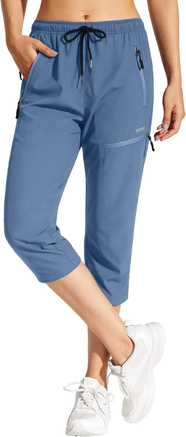 MOCOLY Women's Cargo Hiking Pants Elastic Waist Quick Dry Lightweight Outdoor Water Resistant UPF 50  Long Pants Zipper