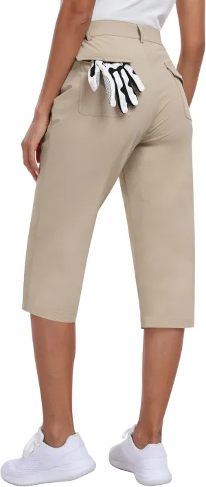 MoFiz Women's Capri Pants with Pockets Lightweight Cropped Golf Hiking Pants Quick Dry Summer Elastic Waist Capris