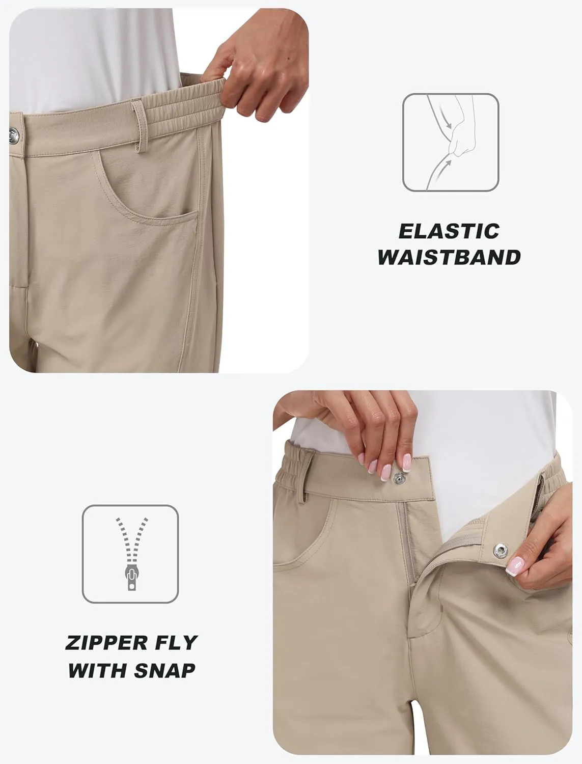 MoFiz Women's Capri Pants with Pockets Lightweight Cropped Golf Hiking Pants Quick Dry Summer Elastic Waist Capris