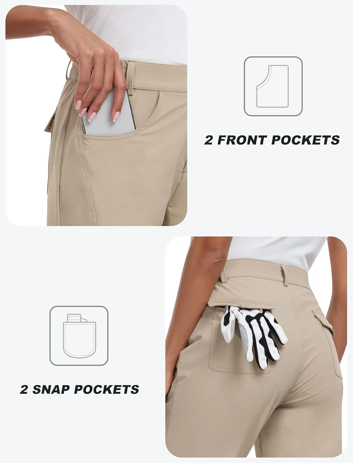 MoFiz Women's Capri Pants with Pockets Lightweight Cropped Golf Hiking Pants Quick Dry Summer Elastic Waist Capris
