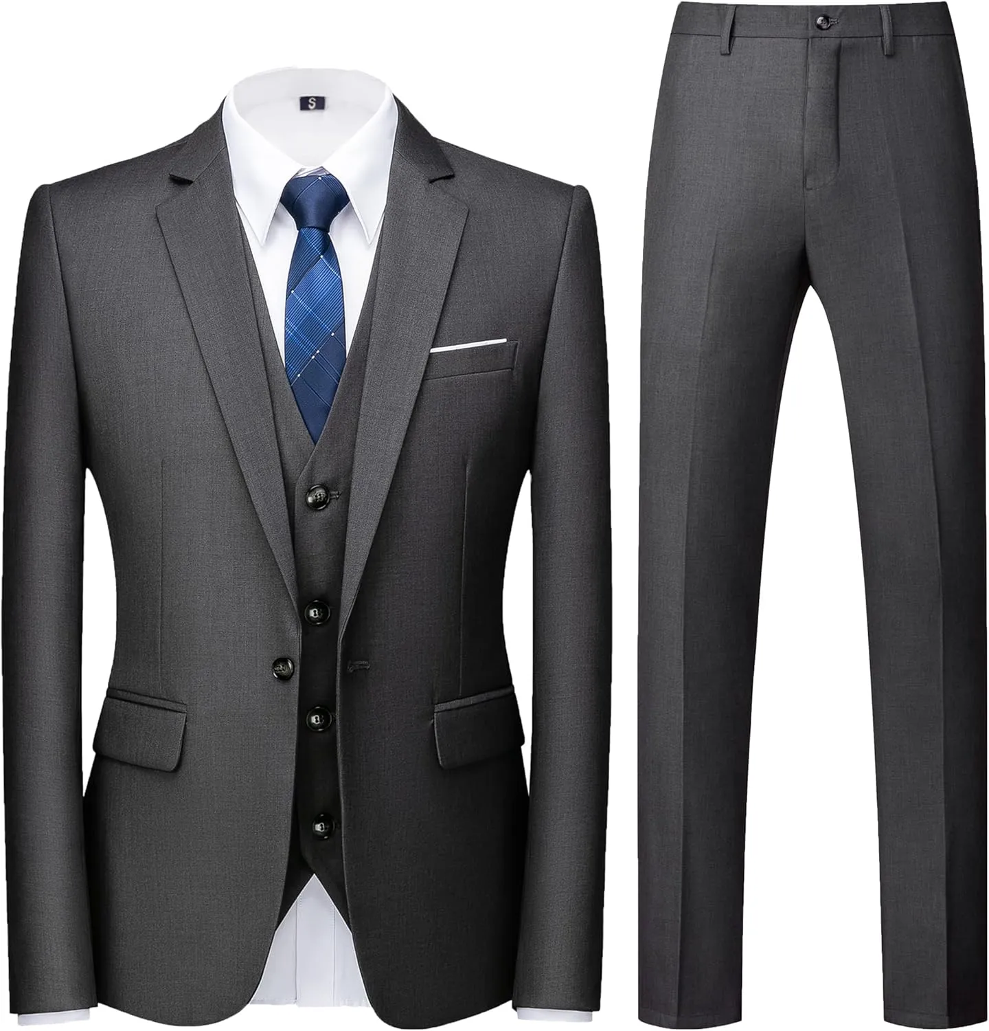 MOGU Men 3 Piece Suit Slim Fit Wedding Tuxedos Formal Prom Suits