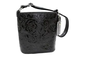 MoonStruck Leather Concealed Carry Purse - CCW Handbags Black Rose Leather - Made in the USA - Bucket