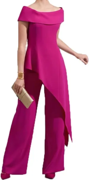 Mother of The Bride Pantsuits for Wedding Off Shoulder Chiffon Prom Cocktail Outfit