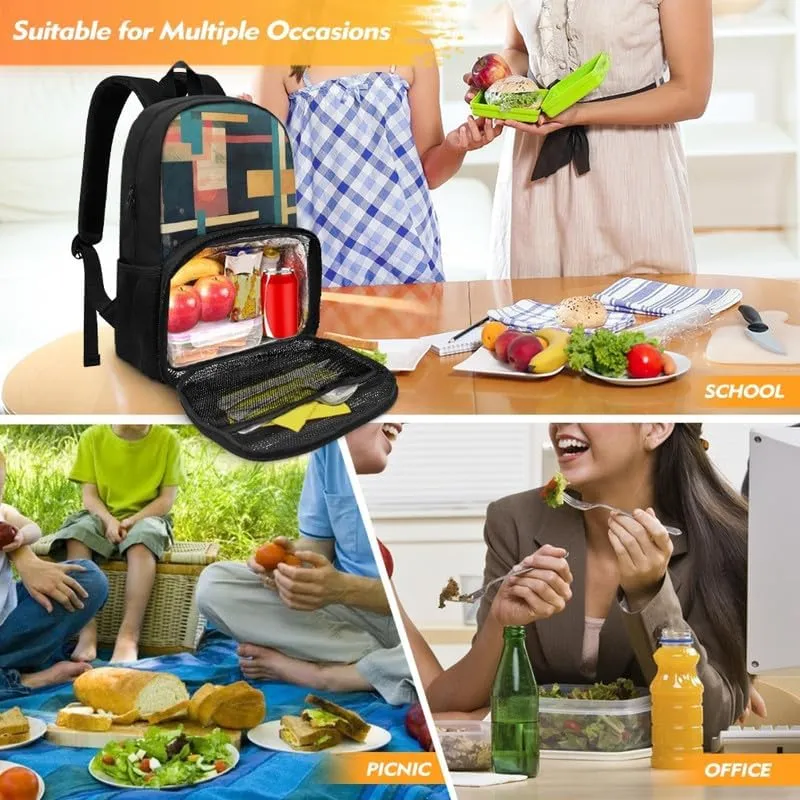 Multi-Colour Geometry Print Carry On Backpack and Lunch Bag Colorful Stripe Art Rhombic Pattern Lady Insulated Cooler Backpack 2 in 1 Casual Backpack