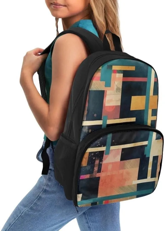 Multi-Colour Geometry Print Carry On Backpack and Lunch Bag Colorful Stripe Art Rhombic Pattern Lady Insulated Cooler Backpack 2 in 1 Casual Backpack