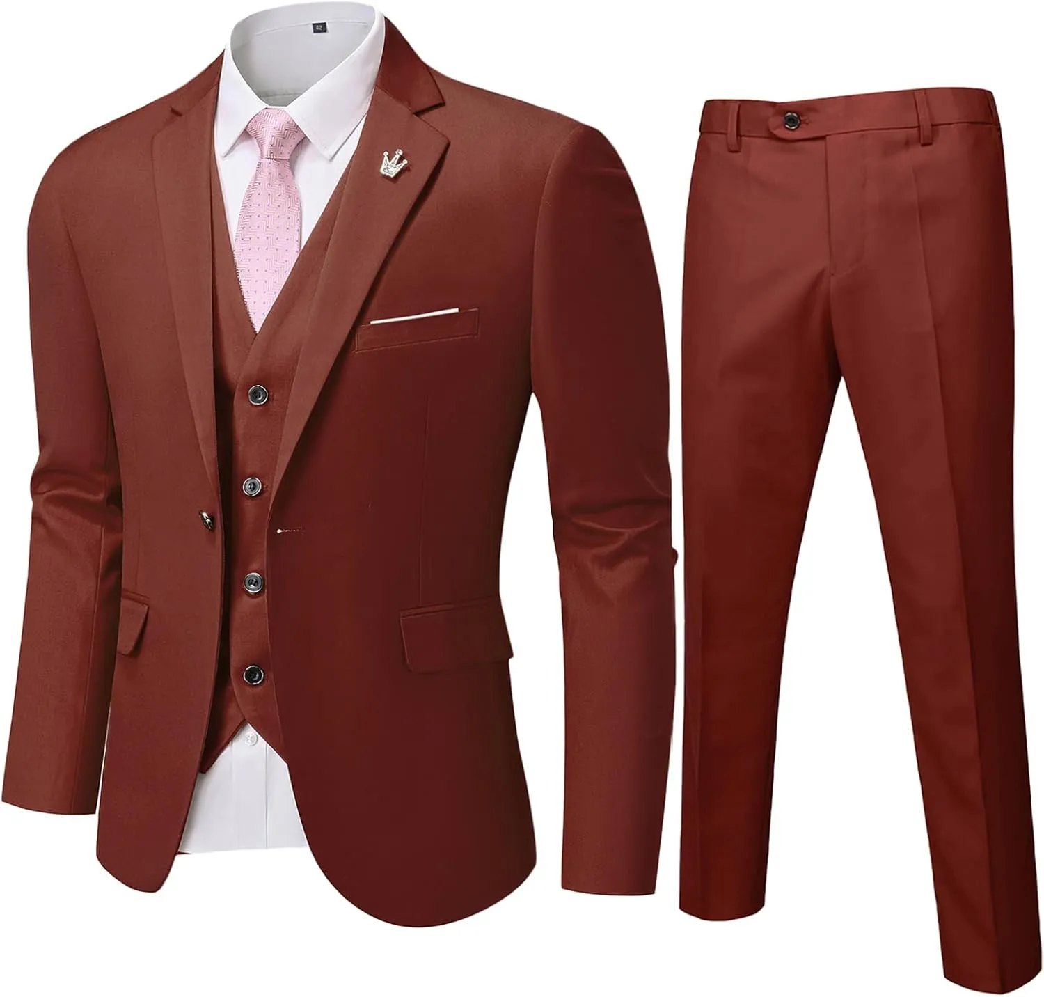 MY'S Men's 3 Piece Slim Fit Suit Set, One Button Solid Jacket Vest Pants with Tie