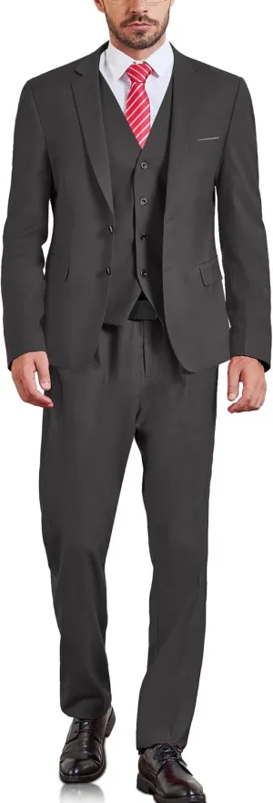 MY'S Men's Slim Fit 3 Pieces Suit, Two Buttons Solid Jacket Pants Set with Tie for Wedding Party Business Prom