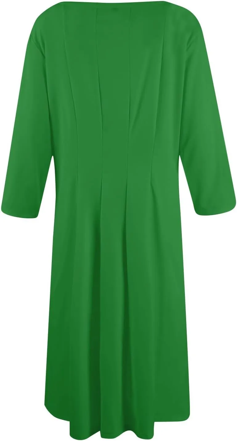 NBXNZWF Womens 3/4 Length Sleeve Dresses Casual Round Neck Three Quarter Sleeve Midi Dress Fall Elegant Knee Length Dresses