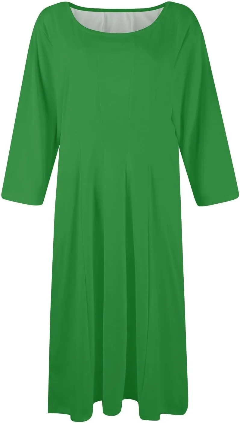 NBXNZWF Womens 3/4 Length Sleeve Dresses Casual Round Neck Three Quarter Sleeve Midi Dress Fall Elegant Knee Length Dresses