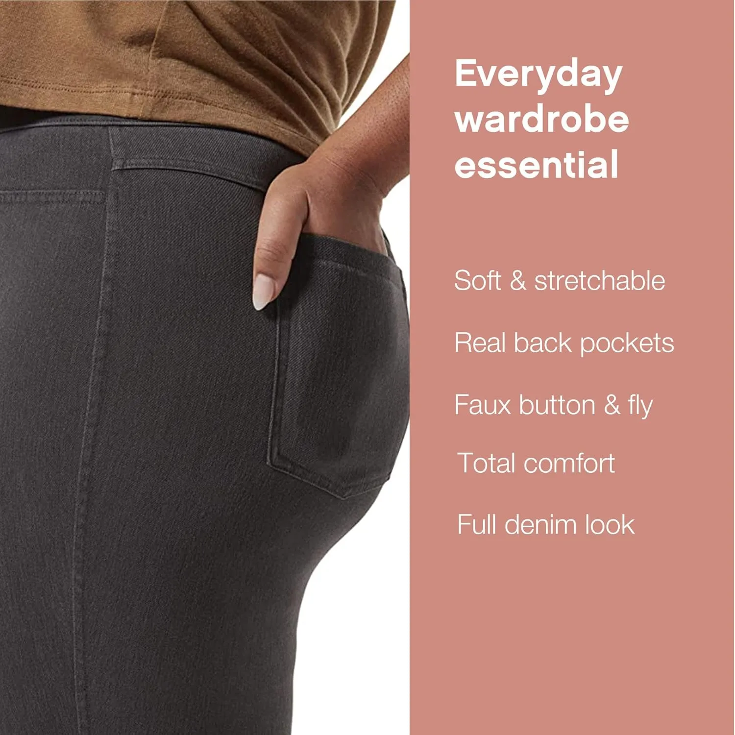 No Nonsense Womens Classic Denim Leggings, Jeggings for Women with Real Back Pockets, High Waisted Stretch Jeans