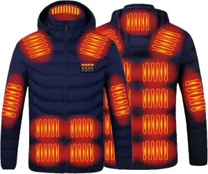 oiangi Heated Jacket for Men Women Winter Outdoor Soft Shell Electric Heating Hooded Coat with USB Charging 19 Heating Zones