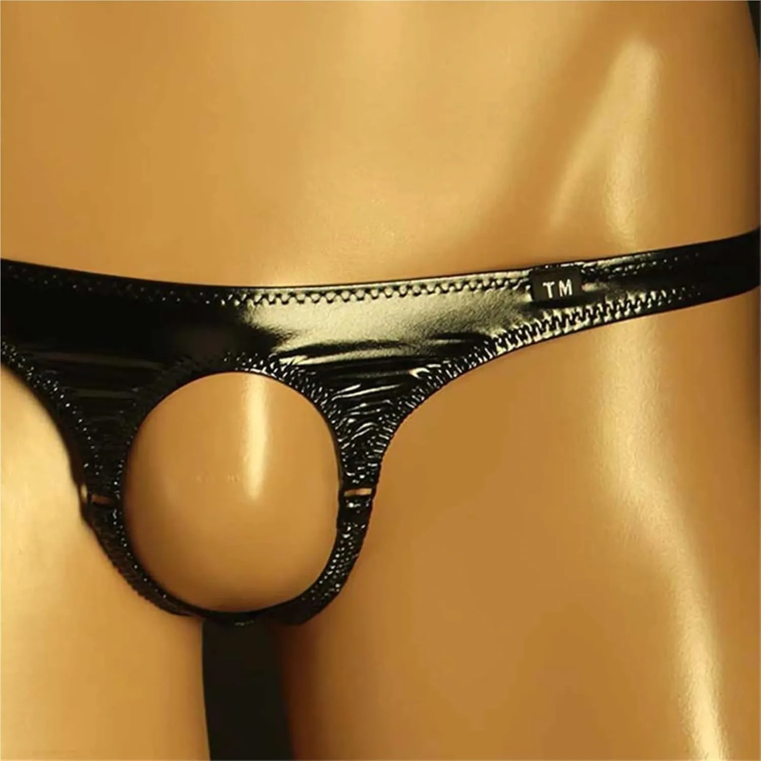 Open Pouch Panties Mens Sexy Faux Leather Bikini Hole Briefs Low Waist New Men's Erotic Lingerie Underwear Tight T Pants