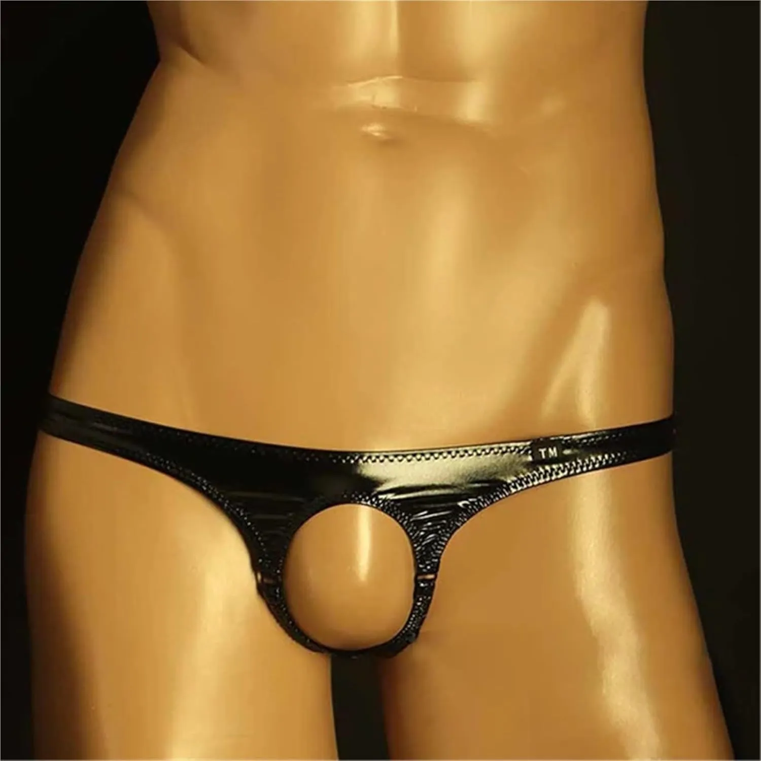 Open Pouch Panties Mens Sexy Faux Leather Bikini Hole Briefs Low Waist New Men's Erotic Lingerie Underwear Tight T Pants