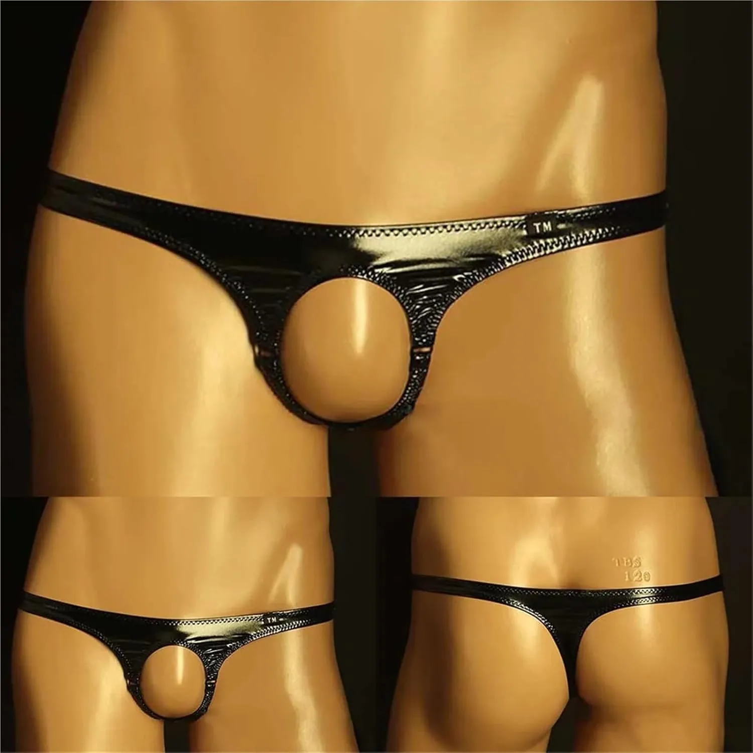 Open Pouch Panties Mens Sexy Faux Leather Bikini Hole Briefs Low Waist New Men's Erotic Lingerie Underwear Tight T Pants