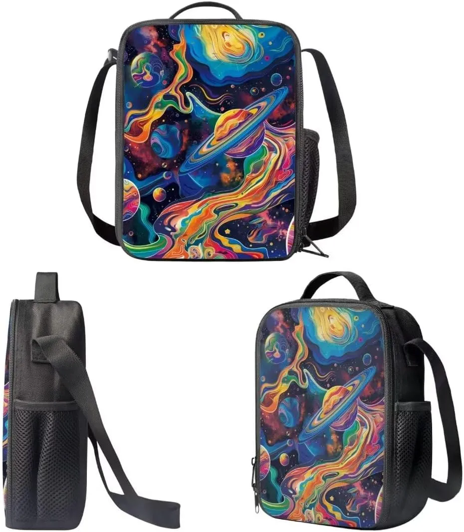 Painting Universe Print School Bag Sets Of 3 Pieces Cool Lightweight Kids Boys Girls Student Backpack With Insulated Lunch Bag Pen Bag