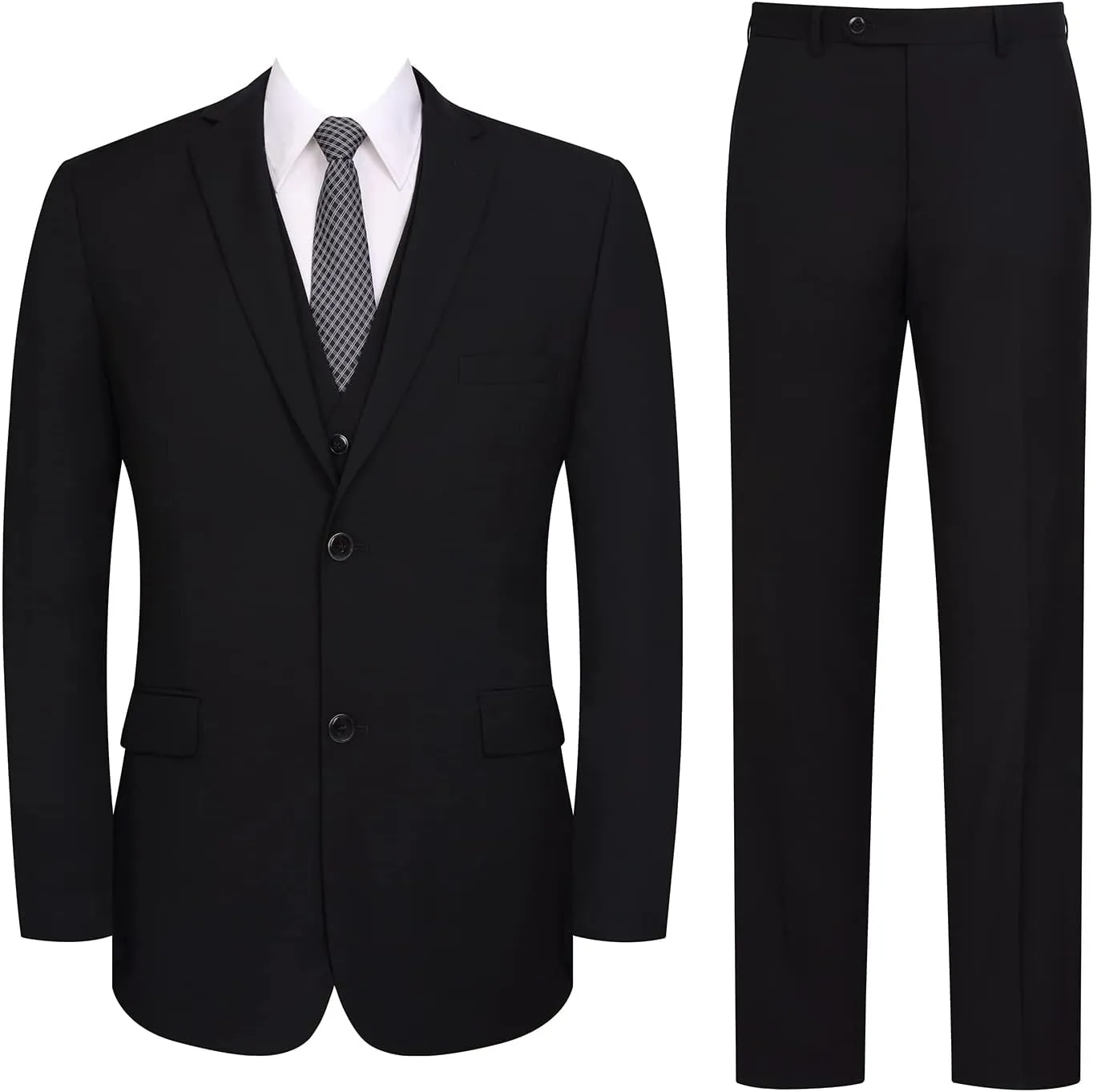 P&L Men's 3 Piece Slim Fit Suit Set Two Buttons Solid Office Jacket Vest Pants Dress Suit