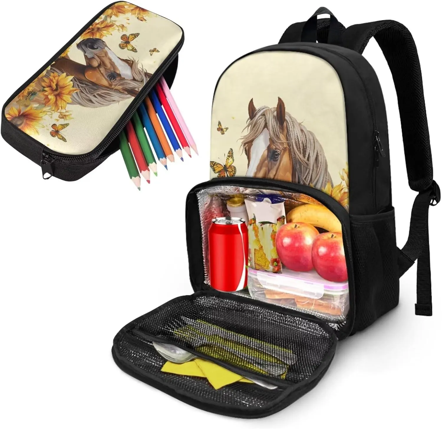 Panda Backpack for Girls Book Bag School Backpacks Set Kids Pencil Case Lunch Backpack with Cooler Compartment, Travel Rucksack Daypack