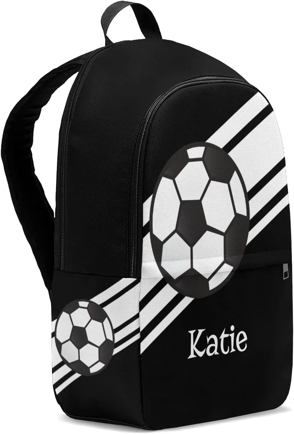 Personalized Name Soccer Ball Sports Black Backpack Unisex Bookbag for Boy Girl Travel Daypack Bag Purse 17.7 IN
