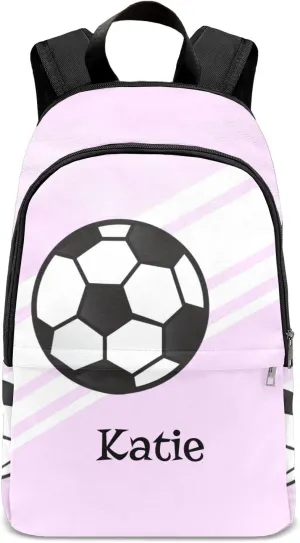 Personalized Name Soccer Ball Sports Pink Backpack Unisex Bookbag for Boy Girl Travel Daypack Bag Purse 17.7 IN