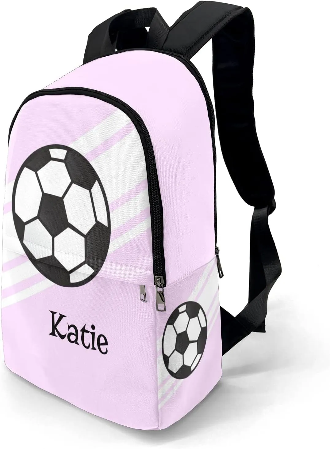 Personalized Name Soccer Ball Sports Pink Backpack Unisex Bookbag for Boy Girl Travel Daypack Bag Purse 17.7 IN