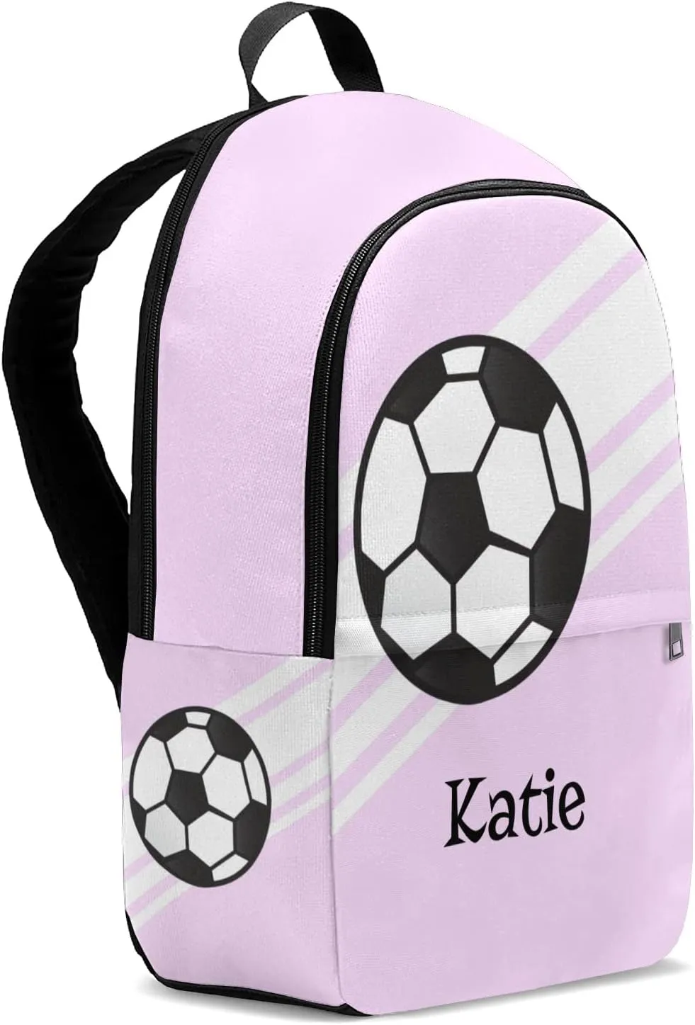 Personalized Name Soccer Ball Sports Pink Backpack Unisex Bookbag for Boy Girl Travel Daypack Bag Purse 17.7 IN