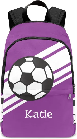 Personalized Name Soccer Ball Sports Purple Backpack Unisex Bookbag for Boy Girl Travel Daypack Bag Purse 17.7 IN
