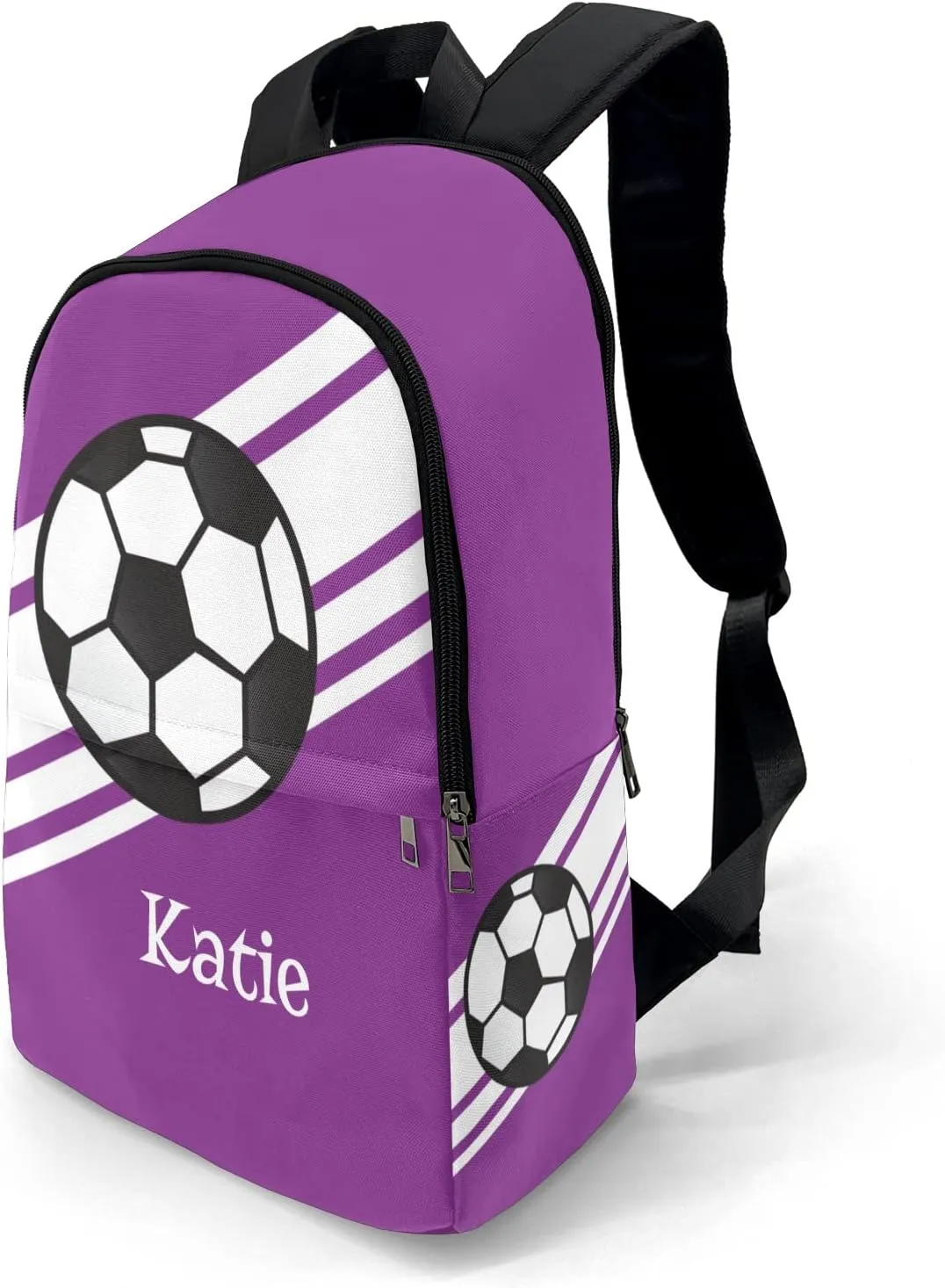 Personalized Name Soccer Ball Sports Purple Backpack Unisex Bookbag for Boy Girl Travel Daypack Bag Purse 17.7 IN