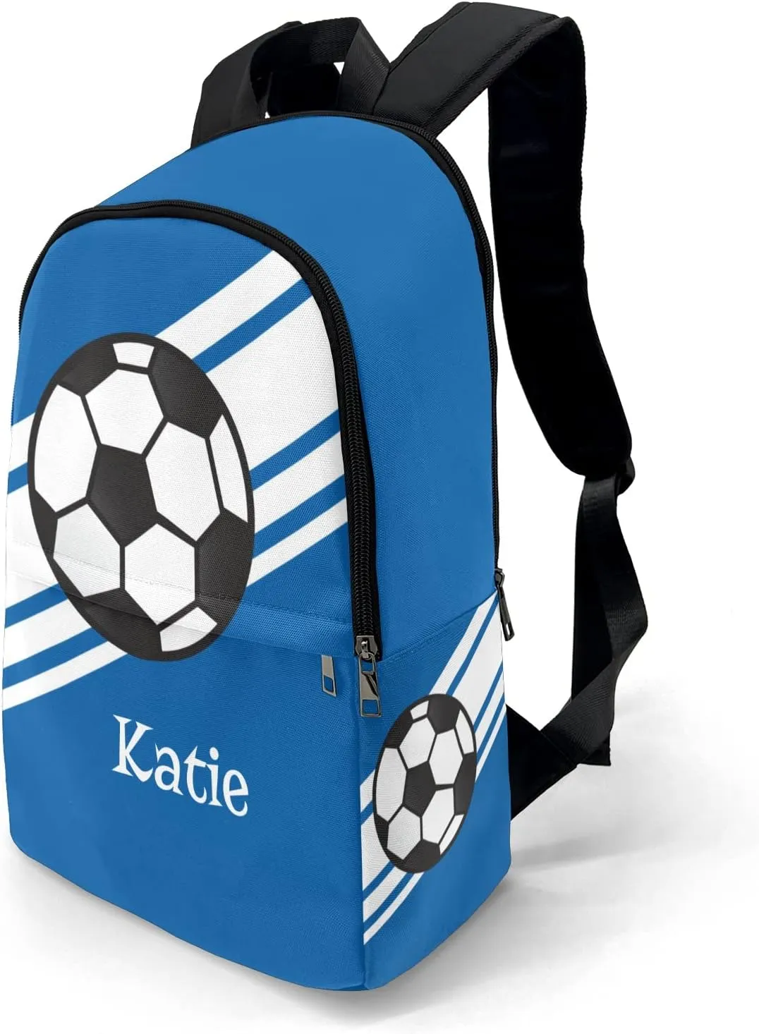 Personalized Name Soccer Ball Sports Royal Blue Backpack Unisex Bookbag for Boy Girl Travel Daypack Bag Purse 17.7 IN