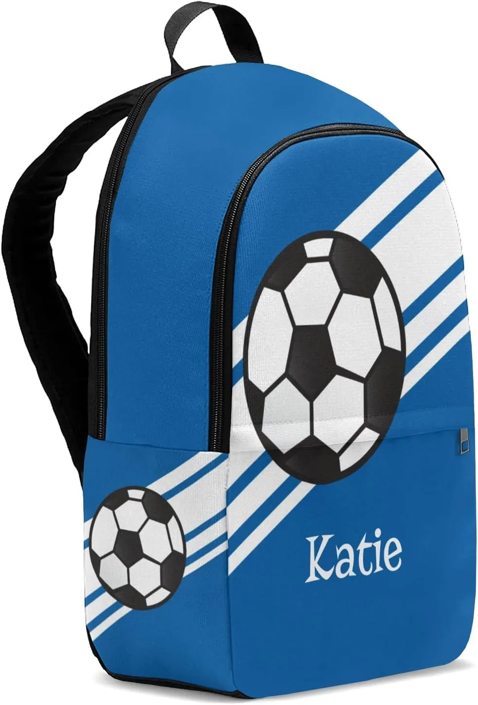 Personalized Name Soccer Ball Sports Royal Blue Backpack Unisex Bookbag for Boy Girl Travel Daypack Bag Purse 17.7 IN