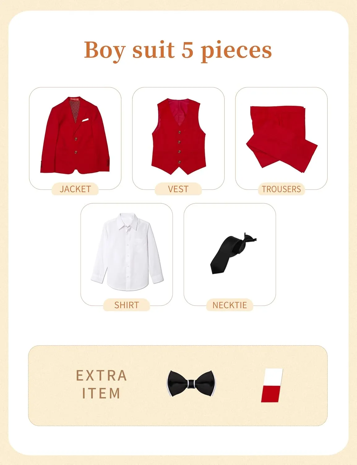 Plavict Boys Formal Suit Slim Fit for Boys Wedding Ring Bearer Outfit with Adjustable Waist