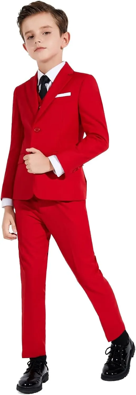 Plavict Boys Formal Suit Slim Fit for Boys Wedding Ring Bearer Outfit with Adjustable Waist