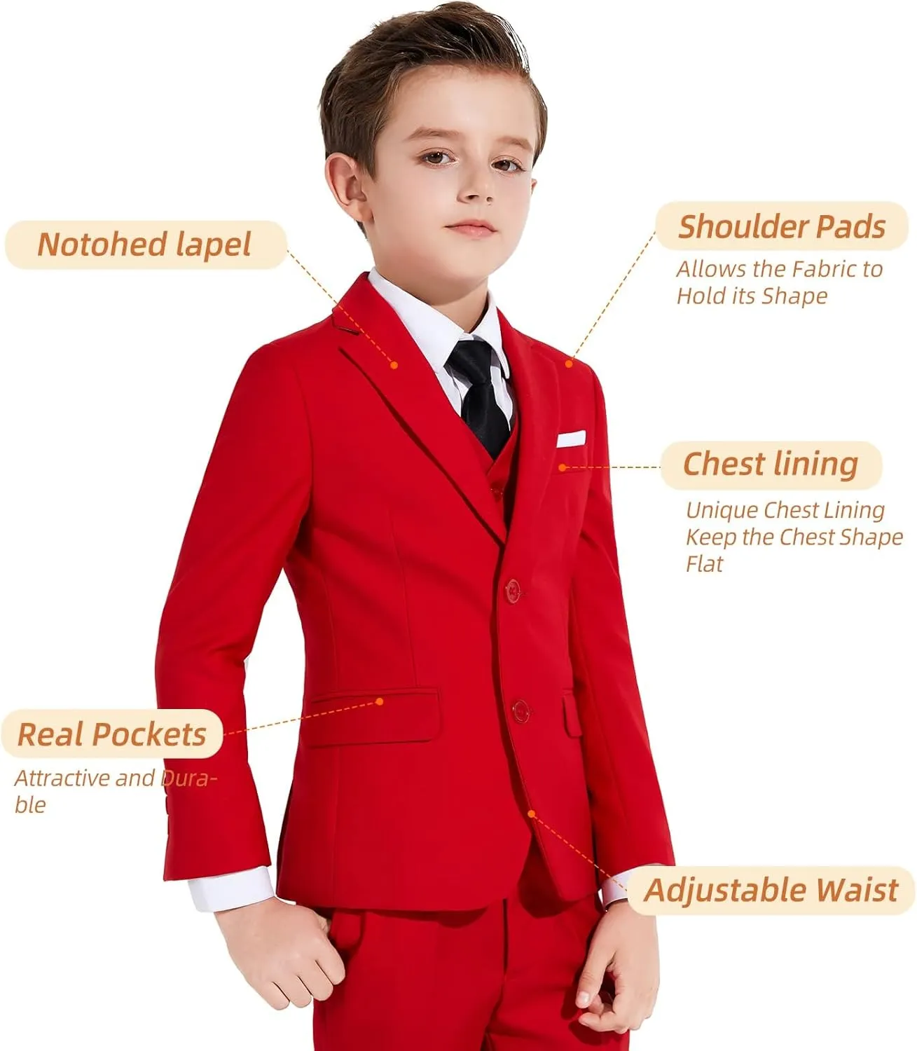 Plavict Boys Formal Suit Slim Fit for Boys Wedding Ring Bearer Outfit with Adjustable Waist